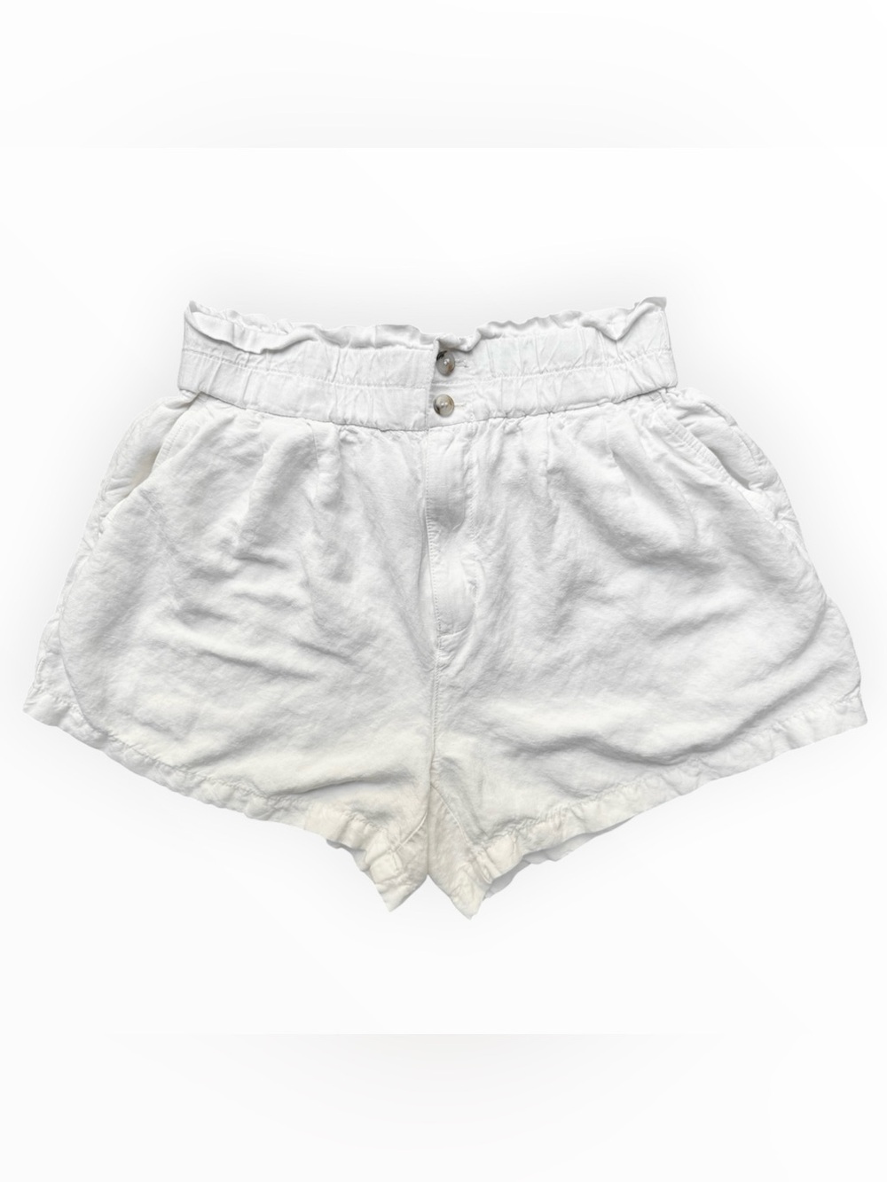 Madewell Pull On Paperbag Shorts Womens Small Cream White Linen Blend High Rise